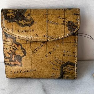 Patricia Nash Reiti Bi-Fold Leather Flap Wallet with RFID-European Map Print-NWT